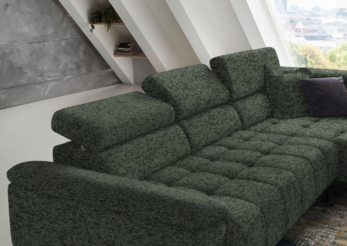 ECKSOFA in Chenille Grün  323/222 cm  - Schwarz/Grün, Design, Textil/Metall (323/222cm) - Beldomo Style