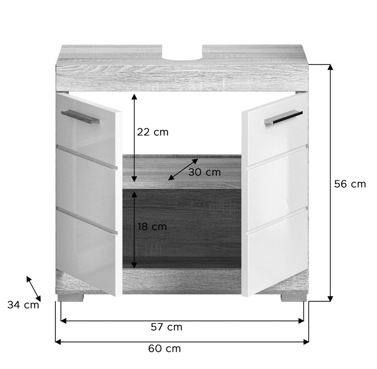 OMARICA ZA POD UMIVALNIK 60/56/34 cm  - barve hrasta/bela, Moderno, umetna masa/leseni material (60/56/34cm) - MID.YOU