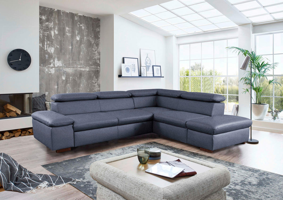 ECKSOFA inkl. Funktion in Flachgewebe Blau  - Blau, Konventionell, Holz/Textil (272/226cm) - Sit & More