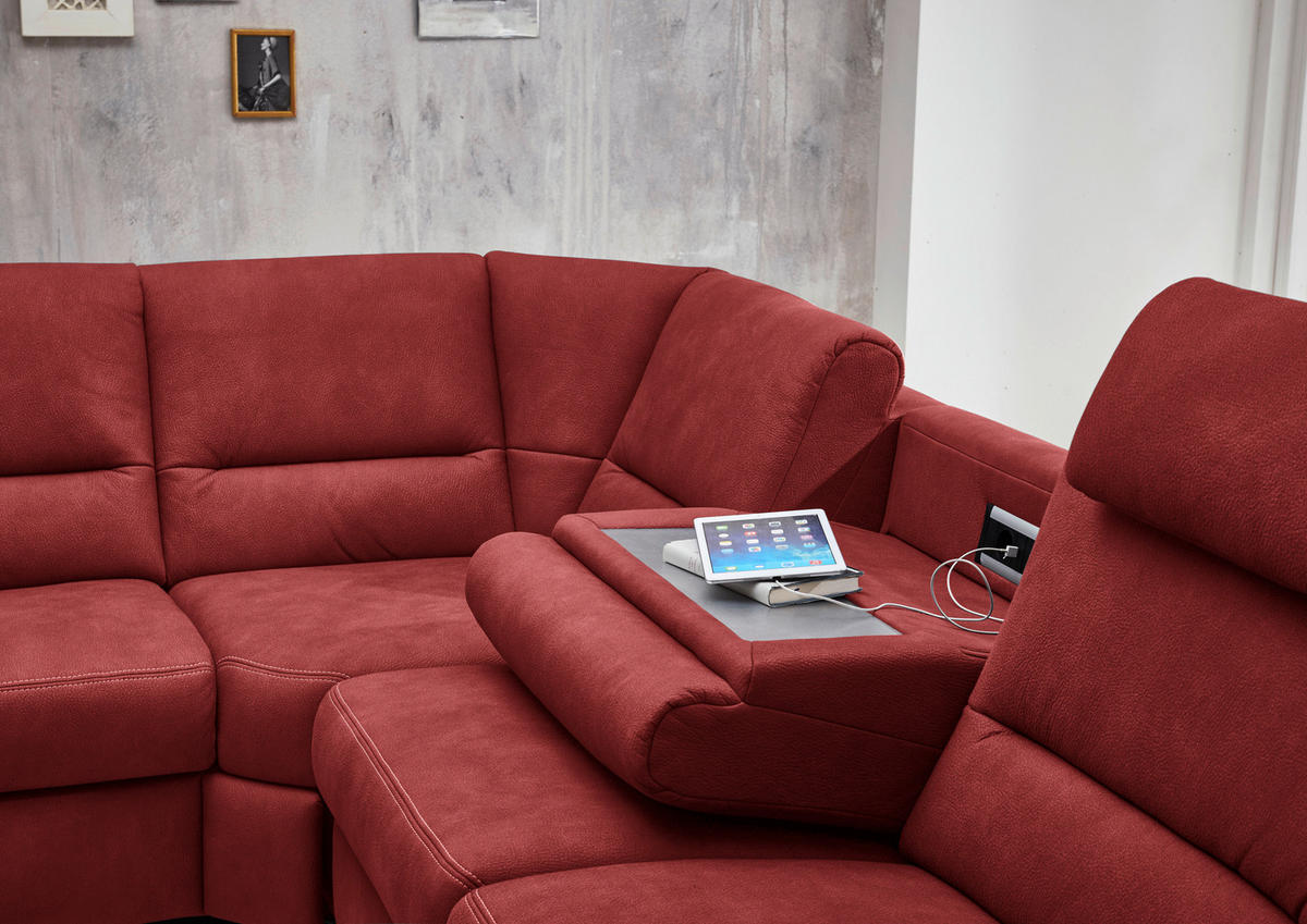 SOFFA i mikrofiber röd  - röd/aluminiumfärg, Klassisk, metall/textil (173/330/262cm) - Beldomo System