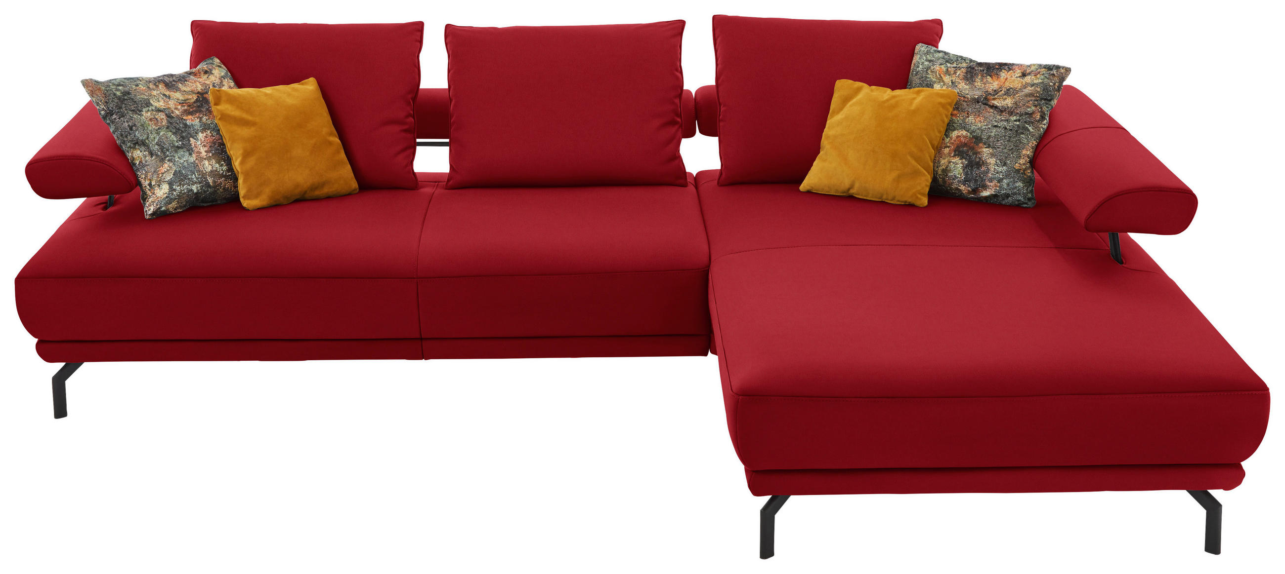 ECKSOFA in Echtleder Rot  - Rot/Schwarz, Design, Leder/Metall (305/224cm) - Dieter Knoll