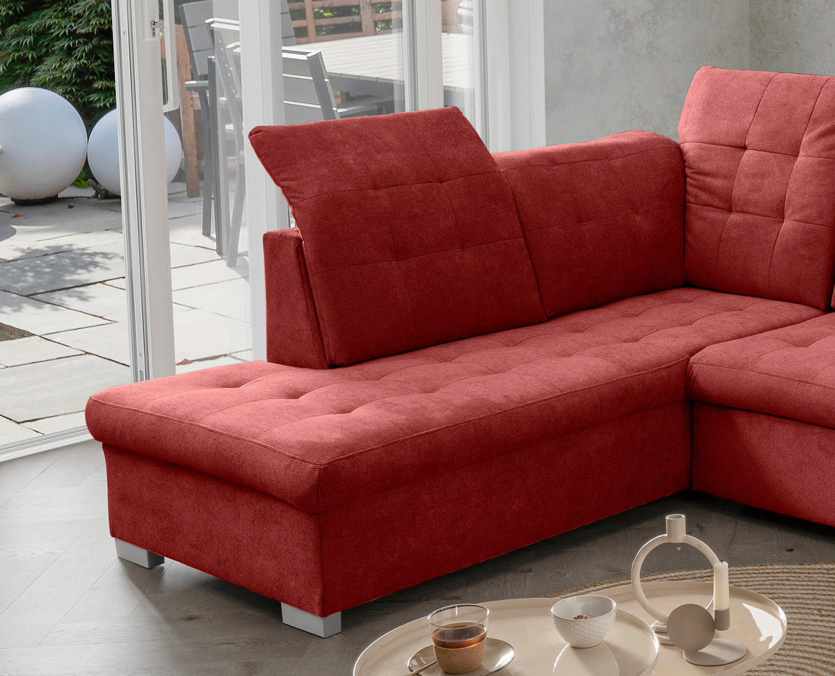 WOHNLANDSCHAFT in Chenille Rot  - Chromfarben/Rot, MODERN, Kunststoff/Textil (212/330/169cm) - Livetastic