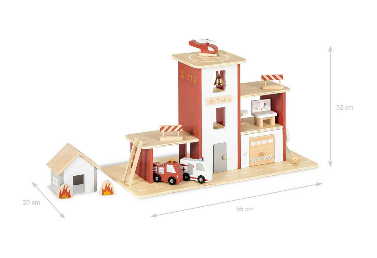 FEUERWEHRSTATION - Multicolor, Basics, Holz (55/32cm) - Pinolino