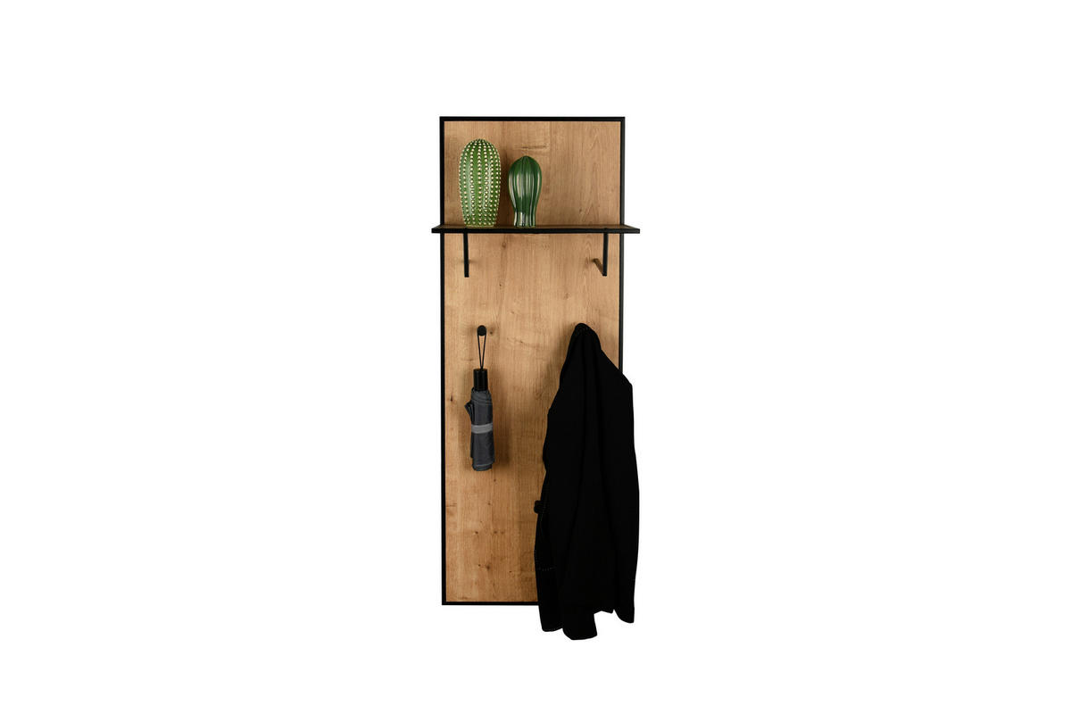 WANDGARDEROBE  in Schwarz, Eiche Artisan  - Schwarz/Eiche Artisan, Basics, Holzwerkstoff/Metall (43/122/25cm) - Milino