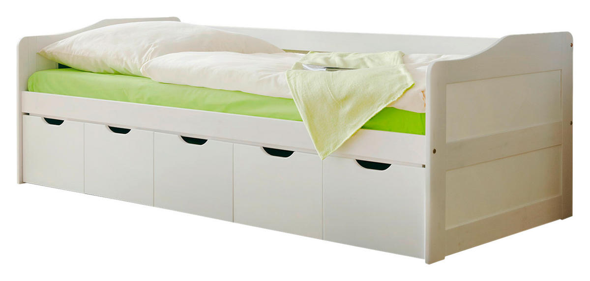 STAURAUMBETT 90/200 cm  in Weiß  - Weiß, MODERN, Holz (90/200cm) - MID.YOU