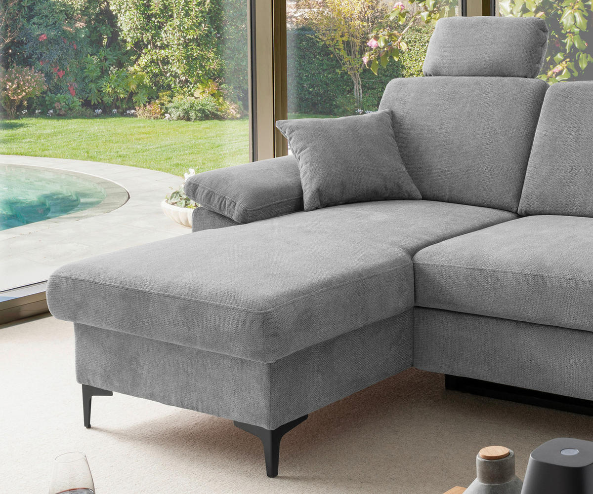ECKSOFA Chenille Grau  - Schwarz/Grau, Konventionell, Textil/Metall (151/245cm) - Livetastic
