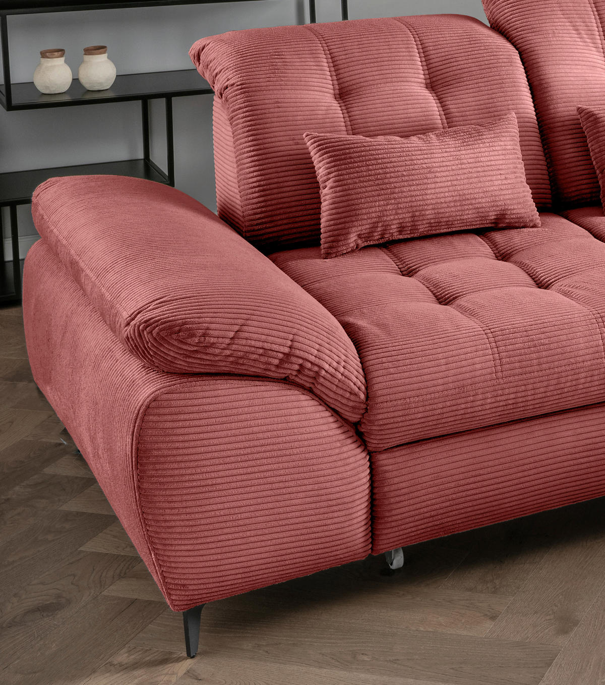 ECKSCHLAFSOFA in Cord Koralle  - Koralle/Schwarz, Modern, Textil/Metall (273/189cm) - Livetastic