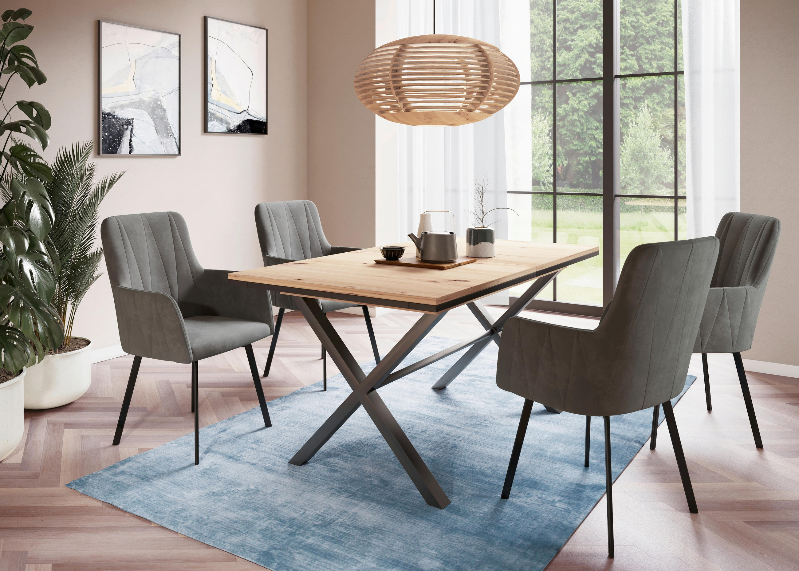 TISCHGRUPPE   - Anthrazit/Eiche Artisan, MODERN, Textil/Metall (160 - 200/76/90cm) - MID.YOU