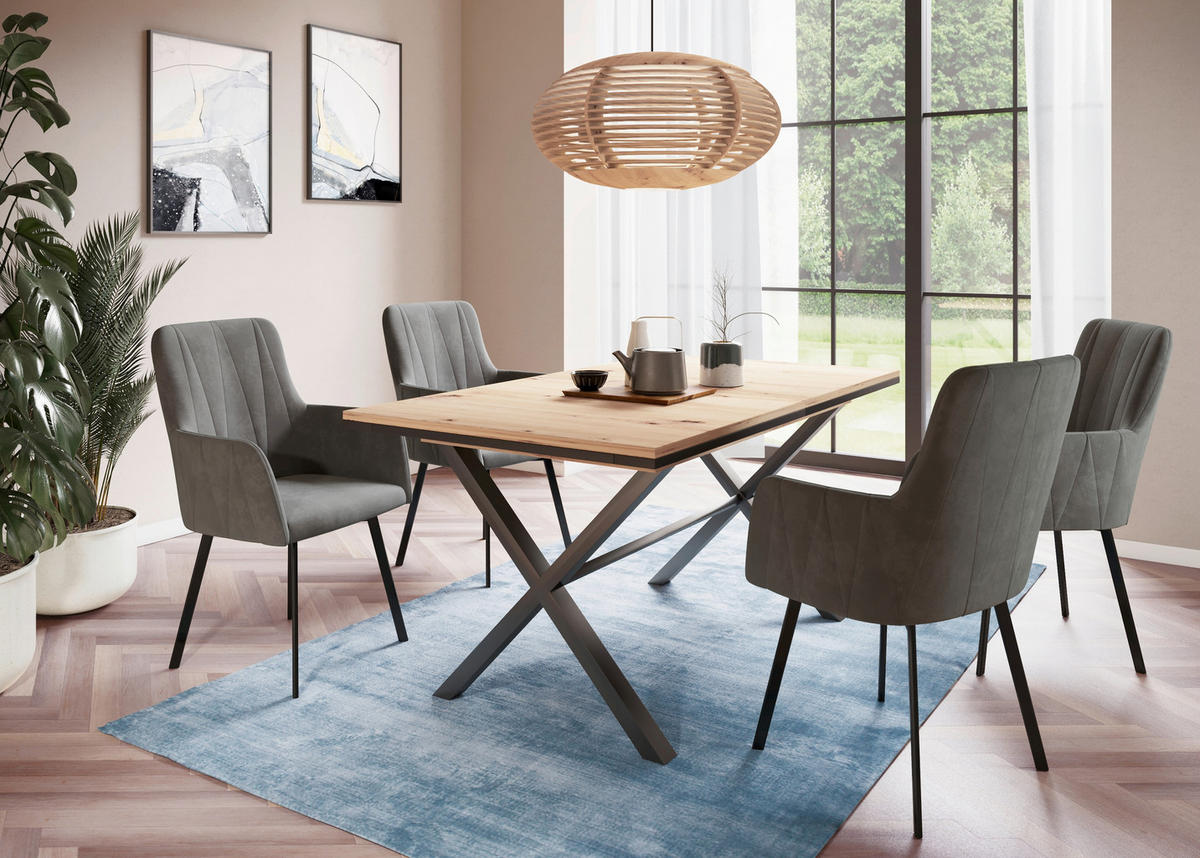 TISCHGRUPPE   - Anthrazit/Eiche Artisan, MODERN, Textil/Metall (160 - 200/76/90cm) - MID.YOU