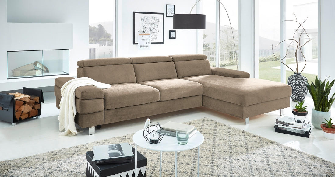 ECKSOFA in Webstoff Schlammfarben  - Schlammfarben/Silberfarben, Konventionell, Textil/Metall (182/82/260cm) - Trendmanufaktur