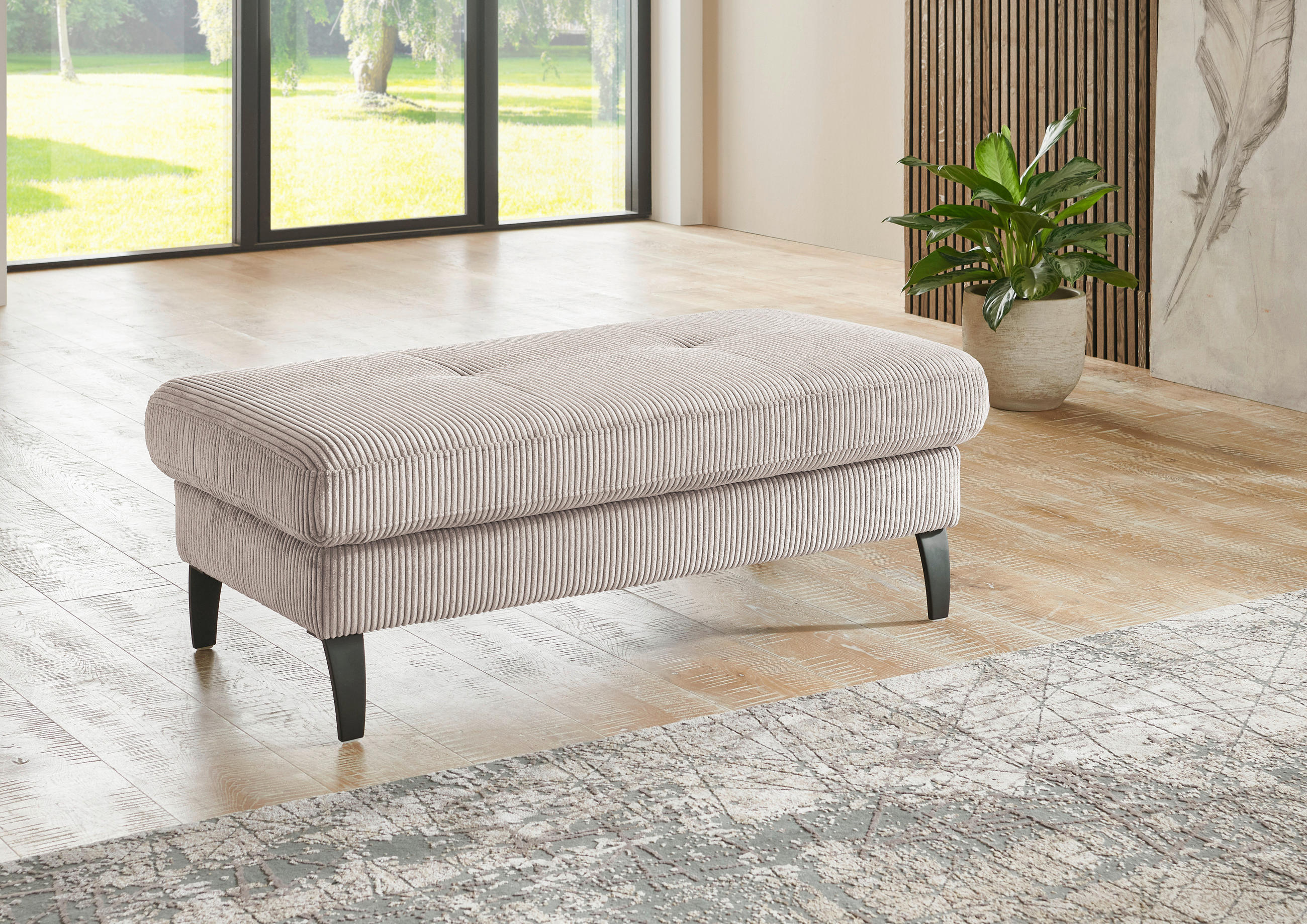 HOCKER in Textil Hellbraun  - Hellbraun/Schwarz, Modern, Textil/Metall (130/45/67cm) - Beldomo Style