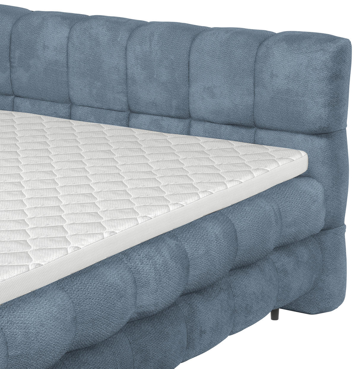 BOXBETT 160/200 cm,  in Blaugrau, gepolstertes Kopfteil, Bettkasten, Topper, H3 + H3 = fest  - Blaugrau/Schwarz, Design, Textil/Metall (160/200cm) - Ti'me
