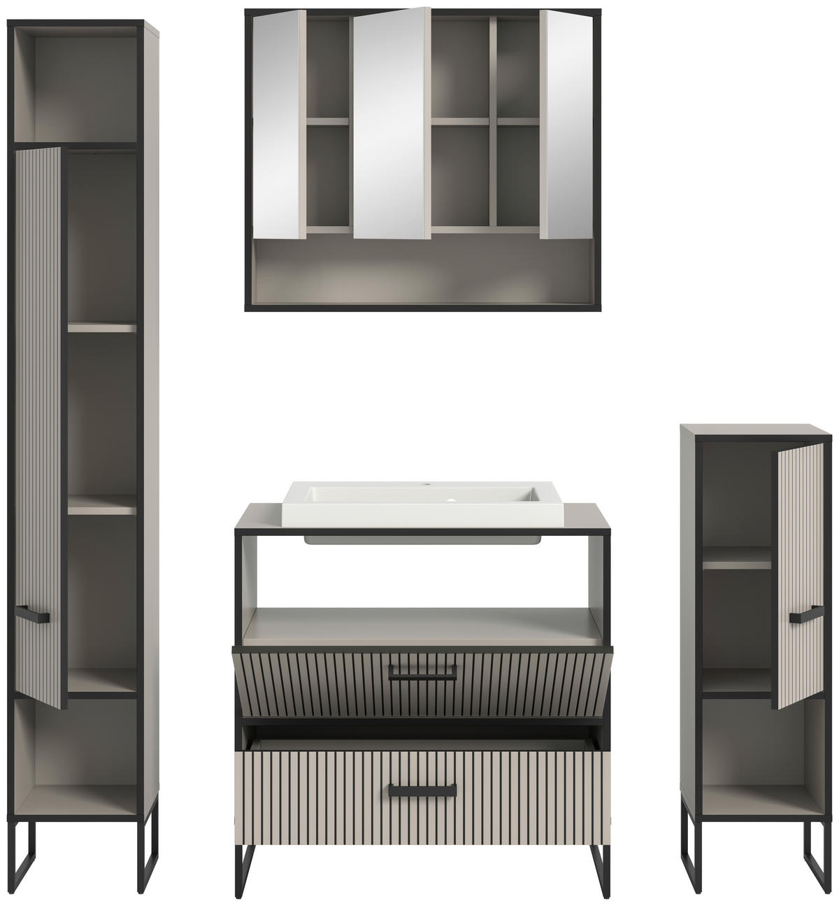 BADEZIMMER 4-teilig  in 140 cm  - Kaschmir/Schwarz, MODERN, Holzwerkstoff/Metall (140cm) - MID.YOU