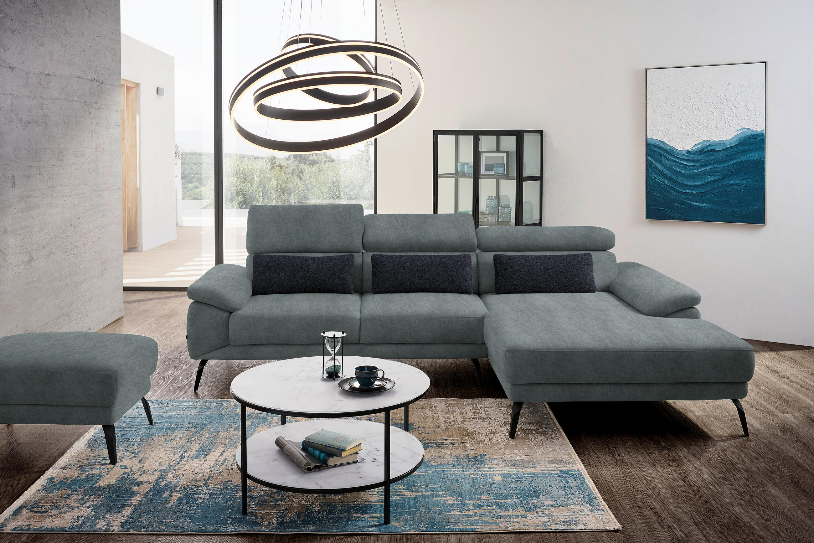 ECKSOFA in Velours Grau  - Schwarz/Grau, Design, Textil/Metall (295/187cm) - Novel