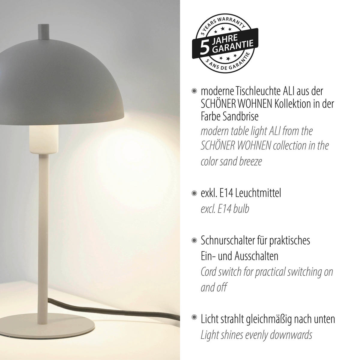 LED-TISCHLEUCHTE SW ALI 18/18/33,5 cm   - Sandfarben/Schwarz, Design, Glas/Kunststoff (18/18/33,5cm) - Schöner Wohnen