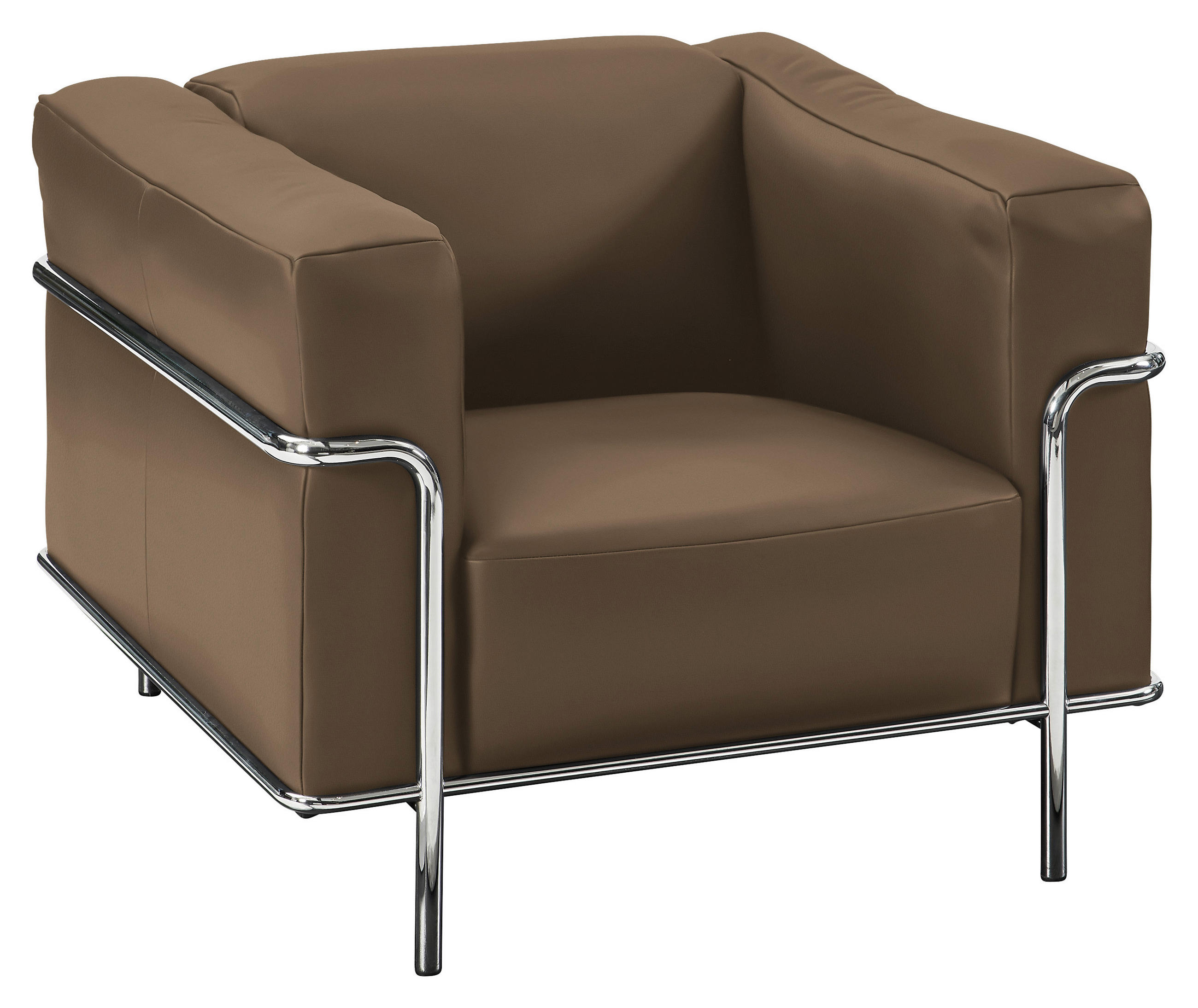 SESSEL in Echtleder Hellbraun  - Chromfarben/Hellbraun, Design, Leder/Metall (91/67/96cm) - Johann Jakob