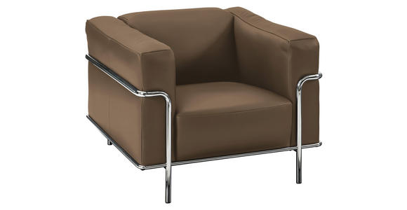SESSEL in Echtleder Hellbraun - Chromfarben/Hellbraun, Design, Leder/Metall (91/67/96cm) - Johann Jakob