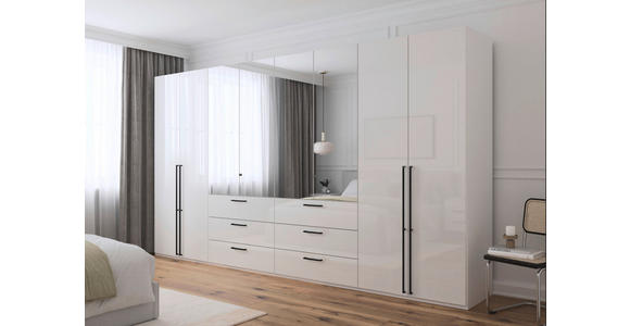 DREHTÜRENSCHRANK 400/223/61 cm,  in Weiß, Weiß Hochglanz, 8-türig  - Chromfarben/Weiß Hochglanz, Basics, Glas/Holzwerkstoff (400/223/61cm) - Novel