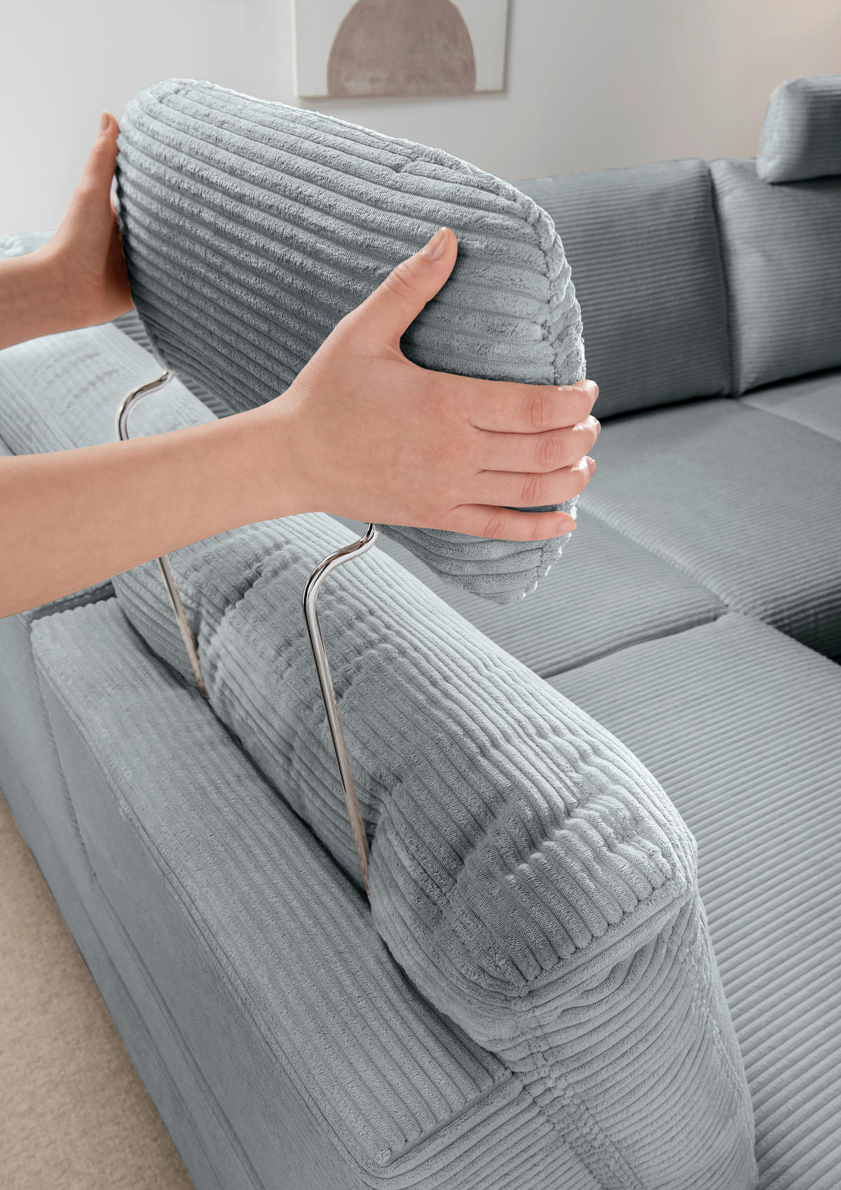 ECKSCHLAFSOFA in Cord Hellblau  - Wildeiche/Hellblau, Modern, Holz/Textil (261/206cm) - Livetastic