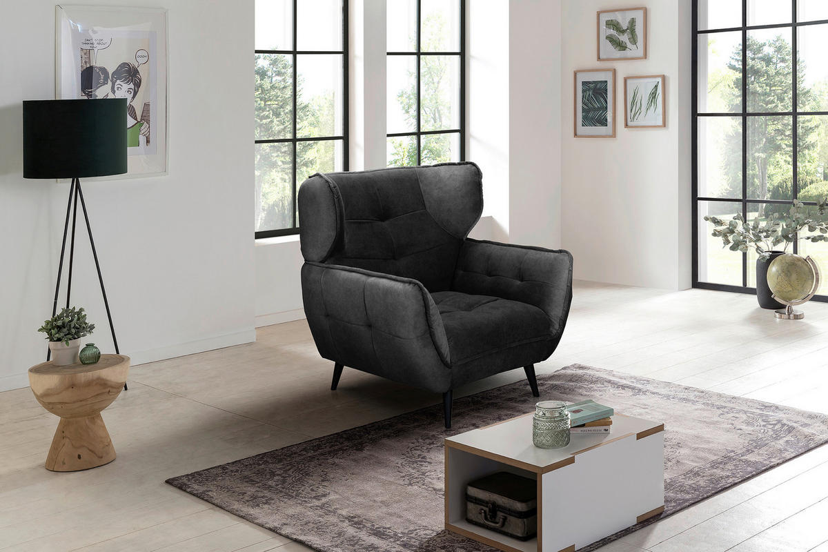 SESSEL in Mikrofaser Anthrazit  - Anthrazit/Schwarz, MODERN, Textil/Metall (103/105/98cm) - MID.YOU