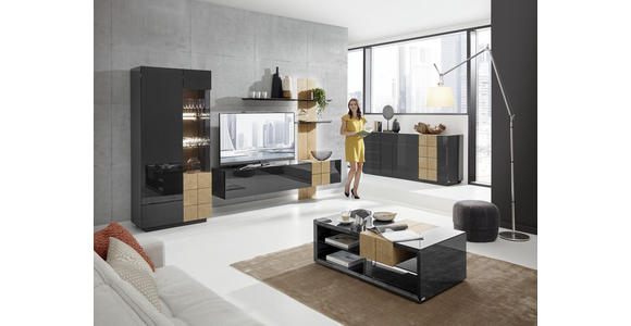 WOHNWAND 325/190/52 cm in Eichefarben, Dunkelgrau - Eichefarben/Dunkelgrau, Design, Holz/Holzwerkstoff (325/190/52cm) - Ambiente