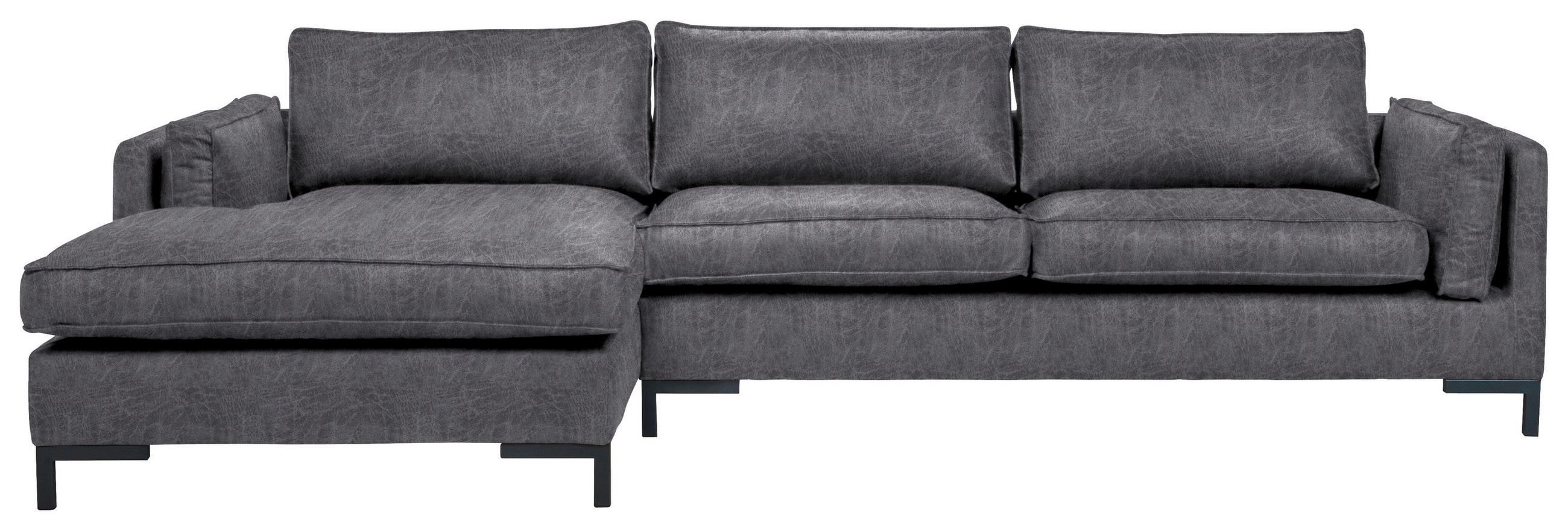 ECKSOFA Grau Lederlook  - Schwarz/Grau, Design, Textil/Metall (160/295cm) - Livetastic