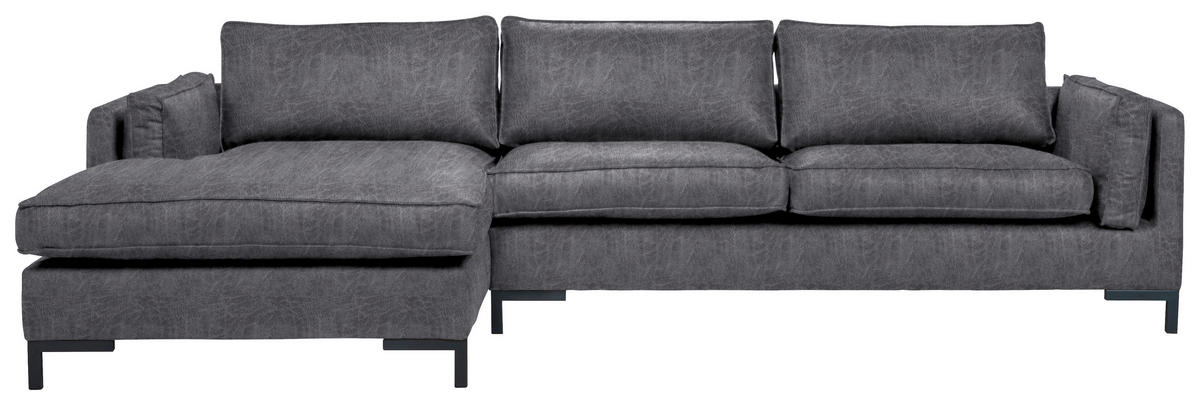 ECKSOFA in Lederlook Grau  - Schwarz/Grau, Design, Textil/Metall (160/295cm) - Livetastic