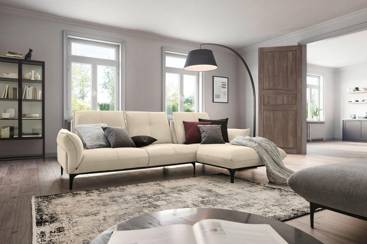 ECKSOFA in Echtleder Beige  277/182 cm  - Beige/Schwarz, Natur, Leder (277/182cm) - Valnatura
