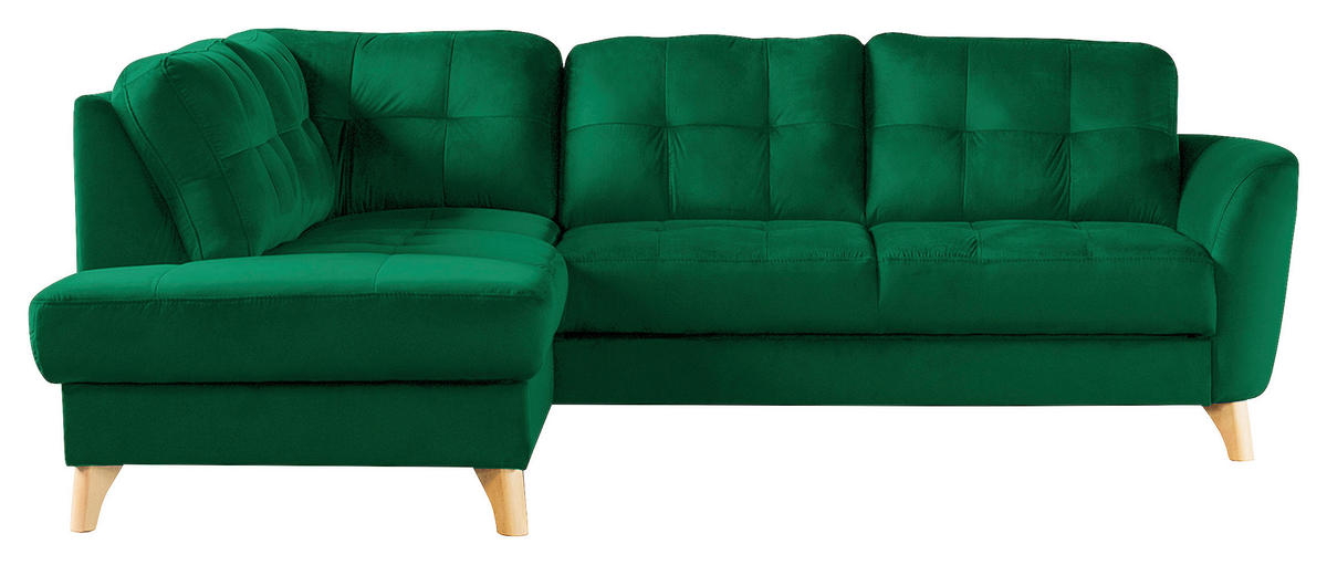 ECKSOFA Dunkelgrün Samt  - Dunkelgrün/Buchefarben, Design, Holz/Textil (190/236cm) - Livetastic