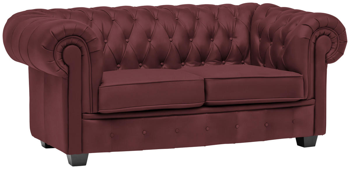 CHESTERFIELD-SOFA in Lederlook Bordeaux  - Wengefarben/Bordeaux, LIFESTYLE, Holz/Textil (180/76,5/96cm) - Landscape