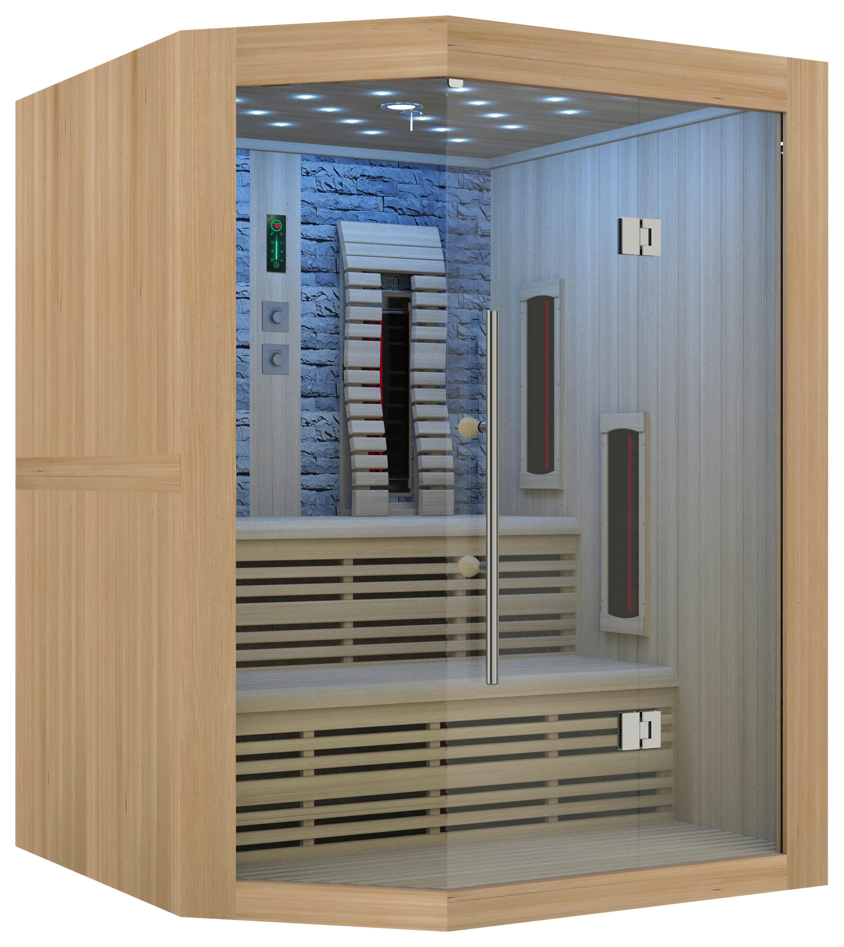 INFRAROTKABINE für 4 Personen  - Naturfarben, Basics, Glas/Holz (160/210/160cm) - Sanotechnik