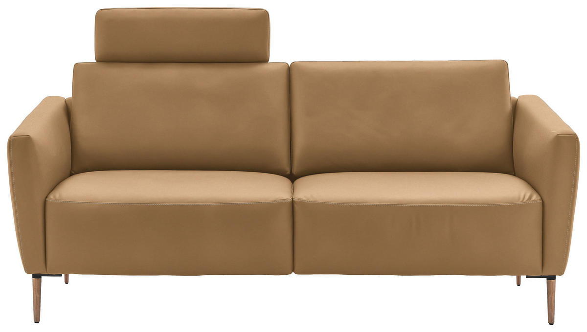 2-SITZER-SOFA Echtleder Honig  - Eichefarben/Beige, Natur, Leder/Holz (207/86/87cm) - Valnatura