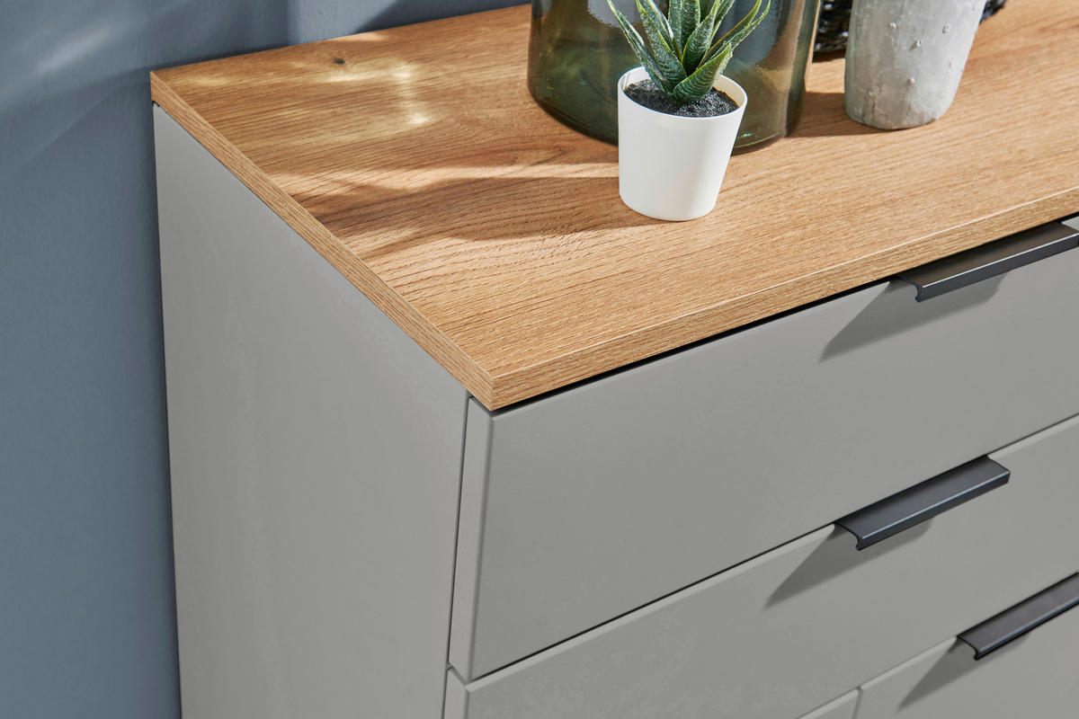 MIDISCHRANK 60/106/32 cm  - Eichefarben/Schwarz, KONVENTIONELL, Holzwerkstoff/Metall (60/106/32cm) - home24