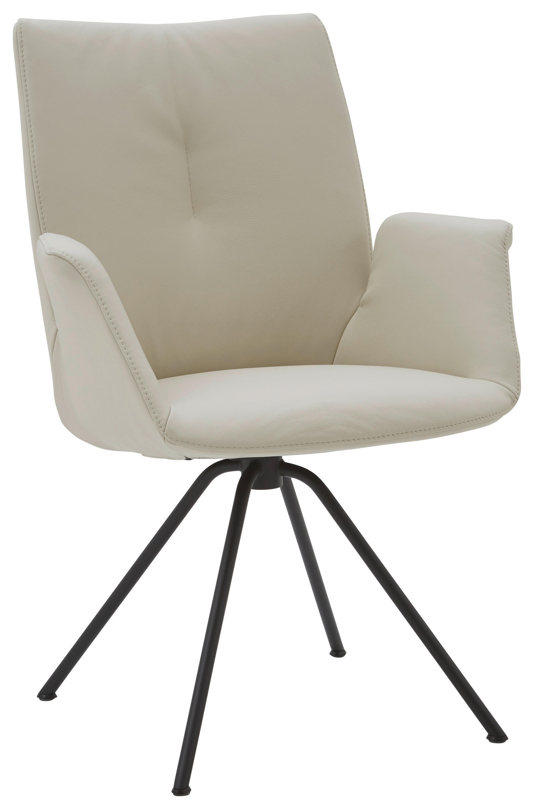 ARMLEHNSTUHL  in Stahl Echtleder pigmentiert  - Creme/Schwarz, Design, Leder/Metall (65/91/63cm) - Dieter Knoll