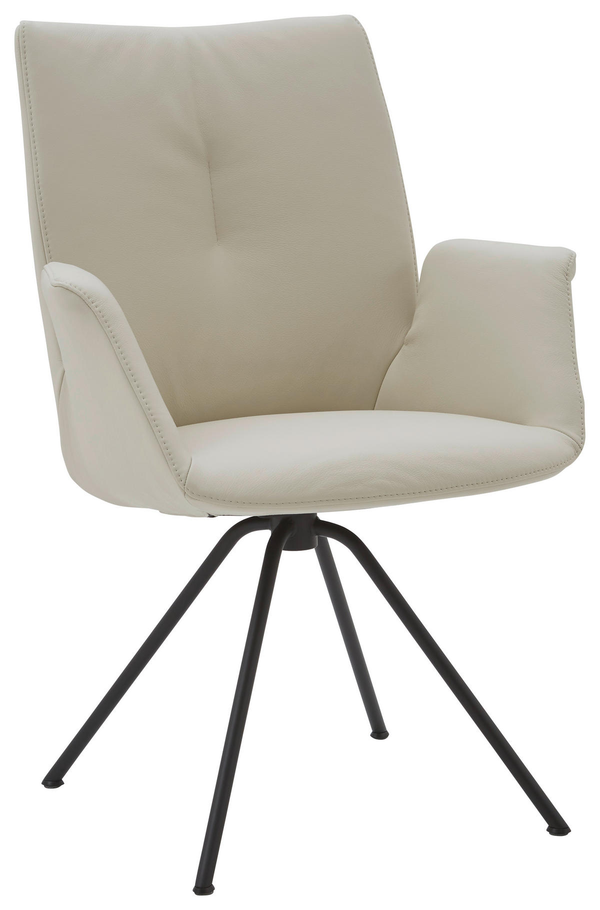 ARMLEHNSTUHL  in Stahl Echtleder pigmentiert  - Creme/Schwarz, Design, Leder/Metall (65/91/63cm) - Dieter Knoll