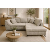 ECKSOFA LIVANO Beige Chenille Liegefläche im Originalstoff  - Beige/Schwarz, Design, Textil/Metall (250/190cm) - P & B