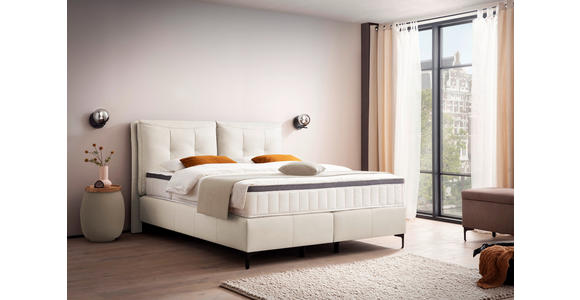 BOXSPRINGBETT 180/200 cm in Weiß - Schwarz/Weiß, Design, Leder/Holz (180/200cm) - Novel