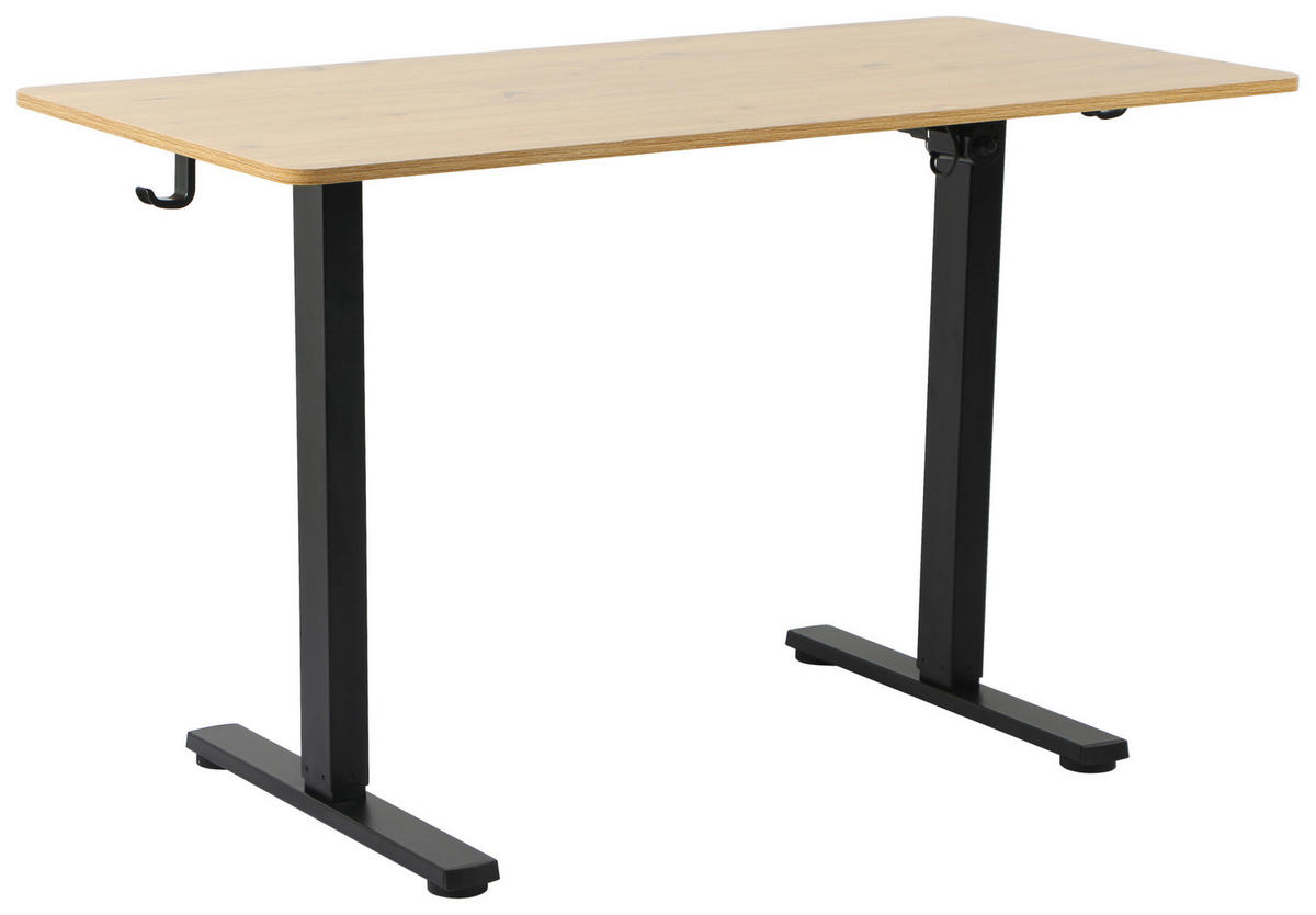 PÍSACÍ STÔL, čierna, farba duba, 120/60/73-118 cm - čierna/farba duba, Design, kov/kompozitné drevo (120/60/73-118cm) - Carryhome