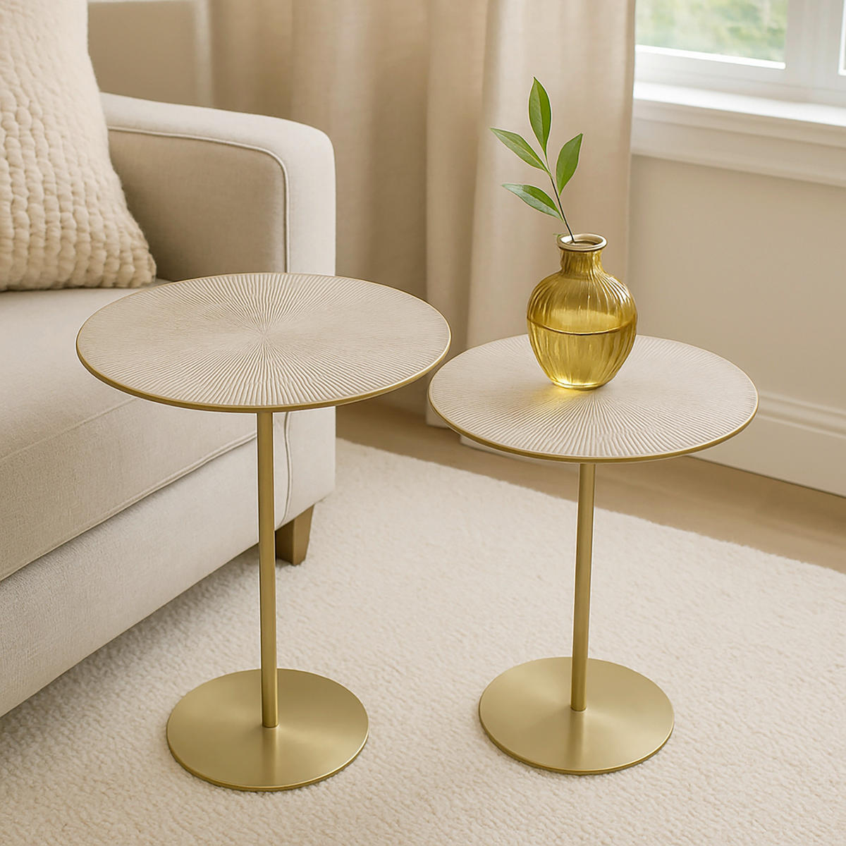 BEISTELLTISCHSET rund Goldfarben  - Goldfarben, MODERN, Metall - Milino