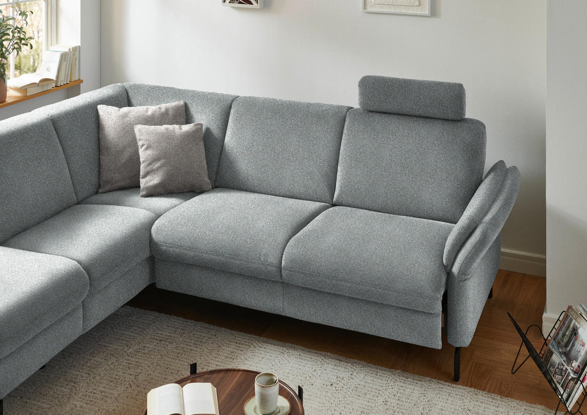 ECKSOFA in Flachgewebe Hellgrau  - Hellgrau/Schwarz, Konventionell, Textil/Metall (190/241cm) - Beldomo Comfort