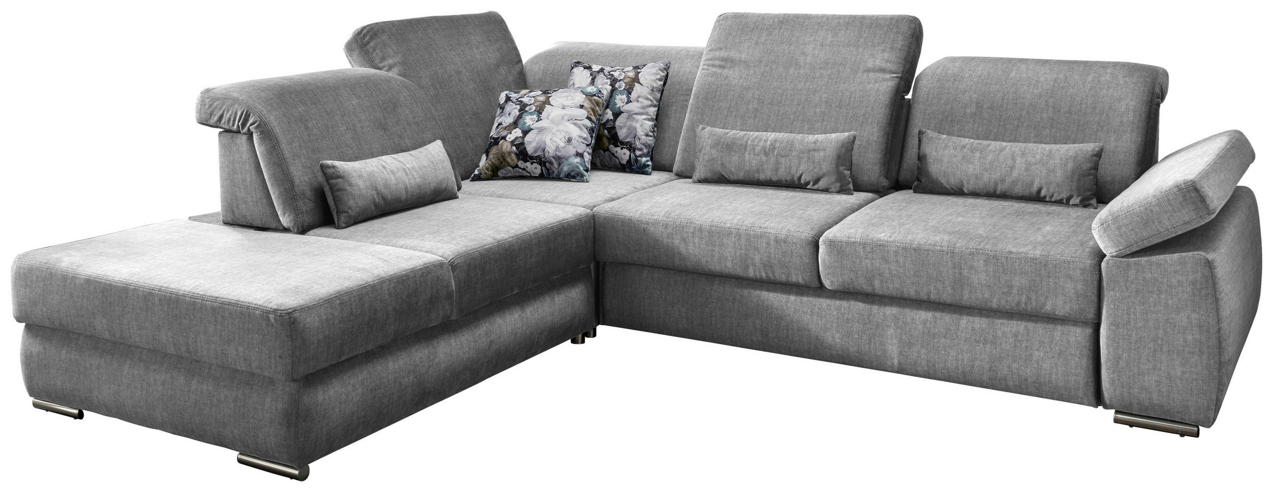 Ecksofa mit Schlaffunktion Silberfarben Velours  - Chromfarben/Silberfarben, MODERN, Holz/Textil (250/297cm) - Livetastic