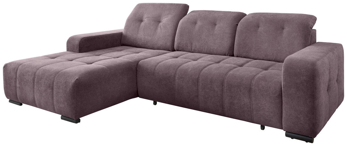 ECKSOFA VICARI Bordeaux Mikrofaser Kopfteilverstellung, Sitzvorzug  - Bordeaux/Schwarz, MODERN, Textil/Metall (185/292cm) - Livetastic