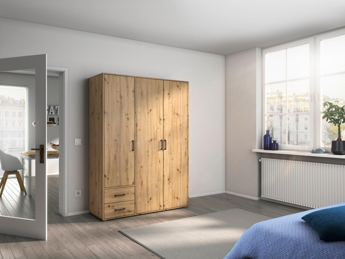 DREHTÜRENSCHRANK in Eiche Artisan  - Eiche Artisan/Grau, Modern, Holzwerkstoff/Kunststoff (140/194/53cm) - Rauch Möbel