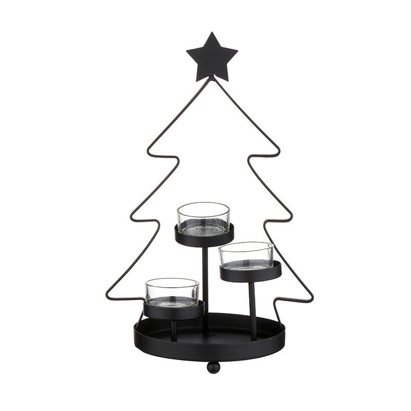 X-Mas Teelichthalter Schwarz, Transparent 18x29x13 cm