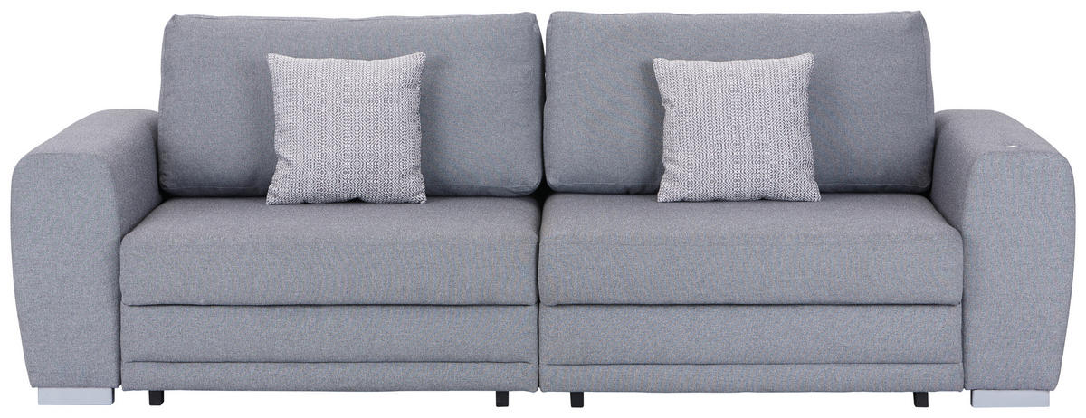 3-SITZER-SOFA in Webstoff Grau  - Chromfarben/Grau, Design, Kunststoff/Textil (252/87/107cm) - Livetastic