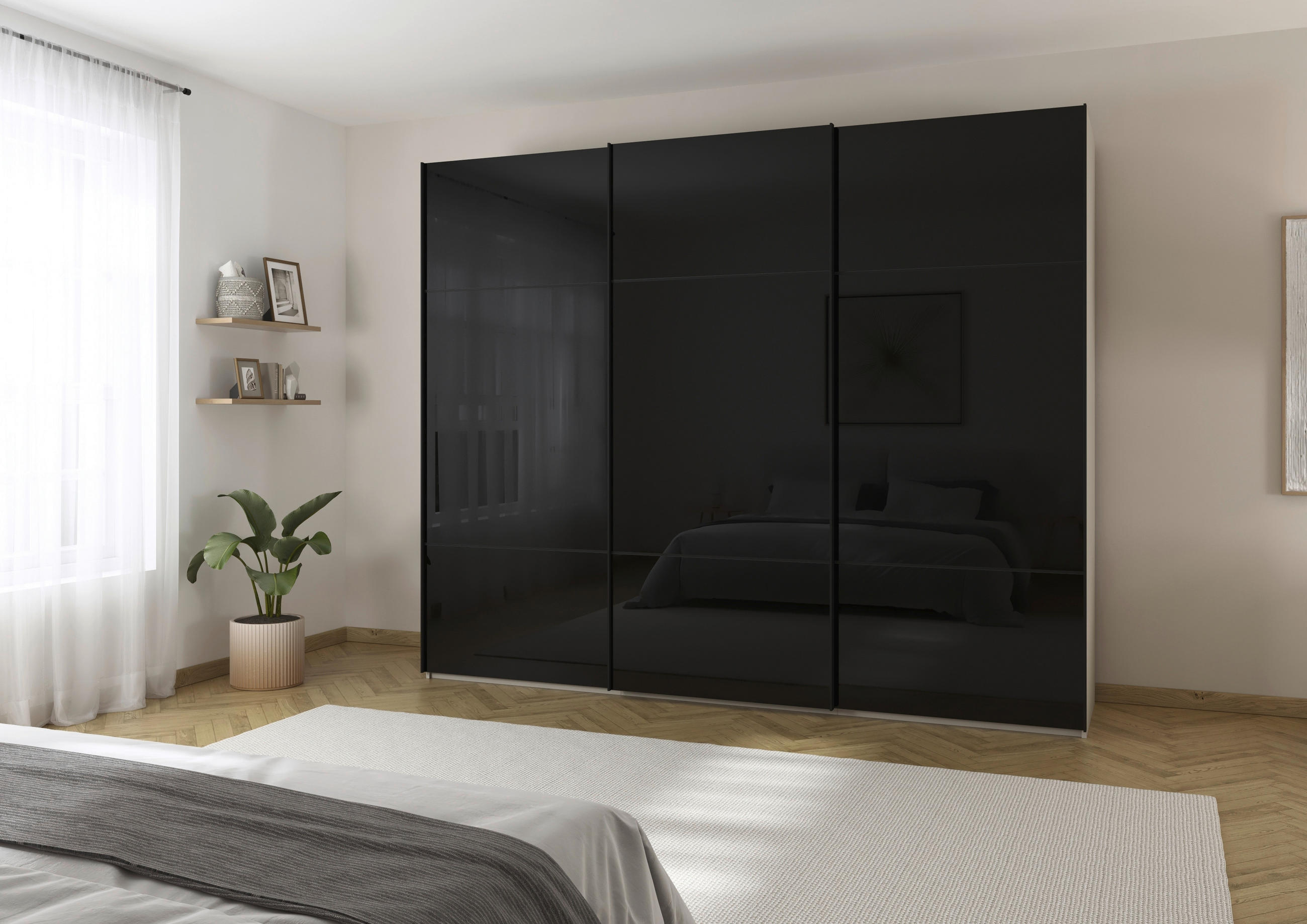 SCHWEBETÜRENSCHRANK in Schwarz, Champagner  - Champagner/Schwarz, Konventionell, Glas/Holzwerkstoff (271/223/68cm) - Novel