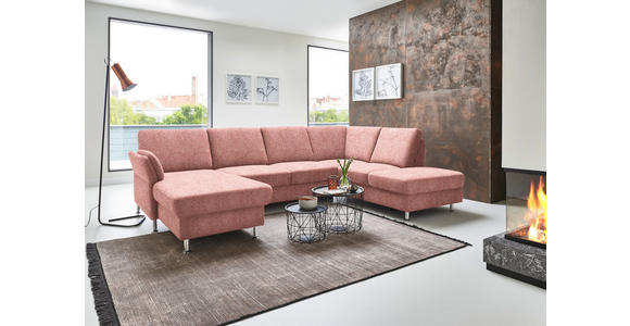 WOHNLANDSCHAFT in Flachgewebe Rot - Chromfarben/Rot, KONVENTIONELL, Textil/Metall (168/305/200cm) - Voleo