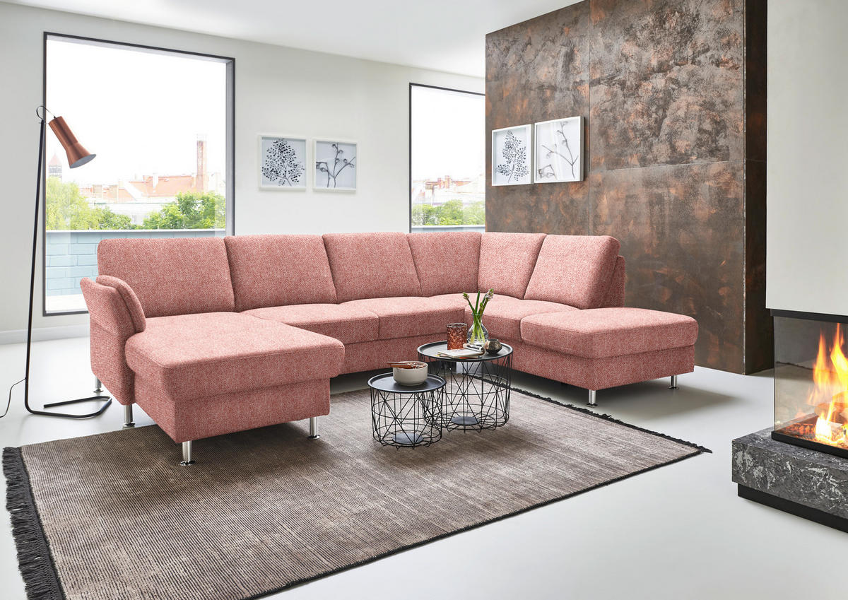 WOHNLANDSCHAFT in Flachgewebe Rot  - Chromfarben/Rot, KONVENTIONELL, Textil/Metall (168/305/200cm) - Beldomo System