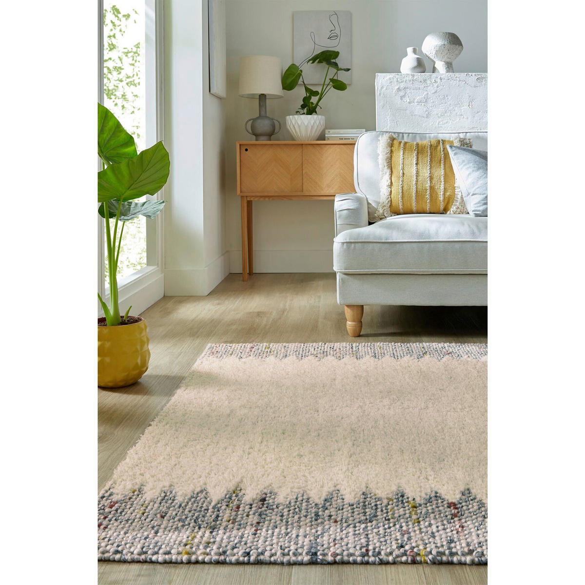 HANDWEBTEPPICH 80/150 cm MINERALS BORDER Schwarz, Weiß  - Schwarz/Weiß, KONVENTIONELL, Textil (80/150cm)