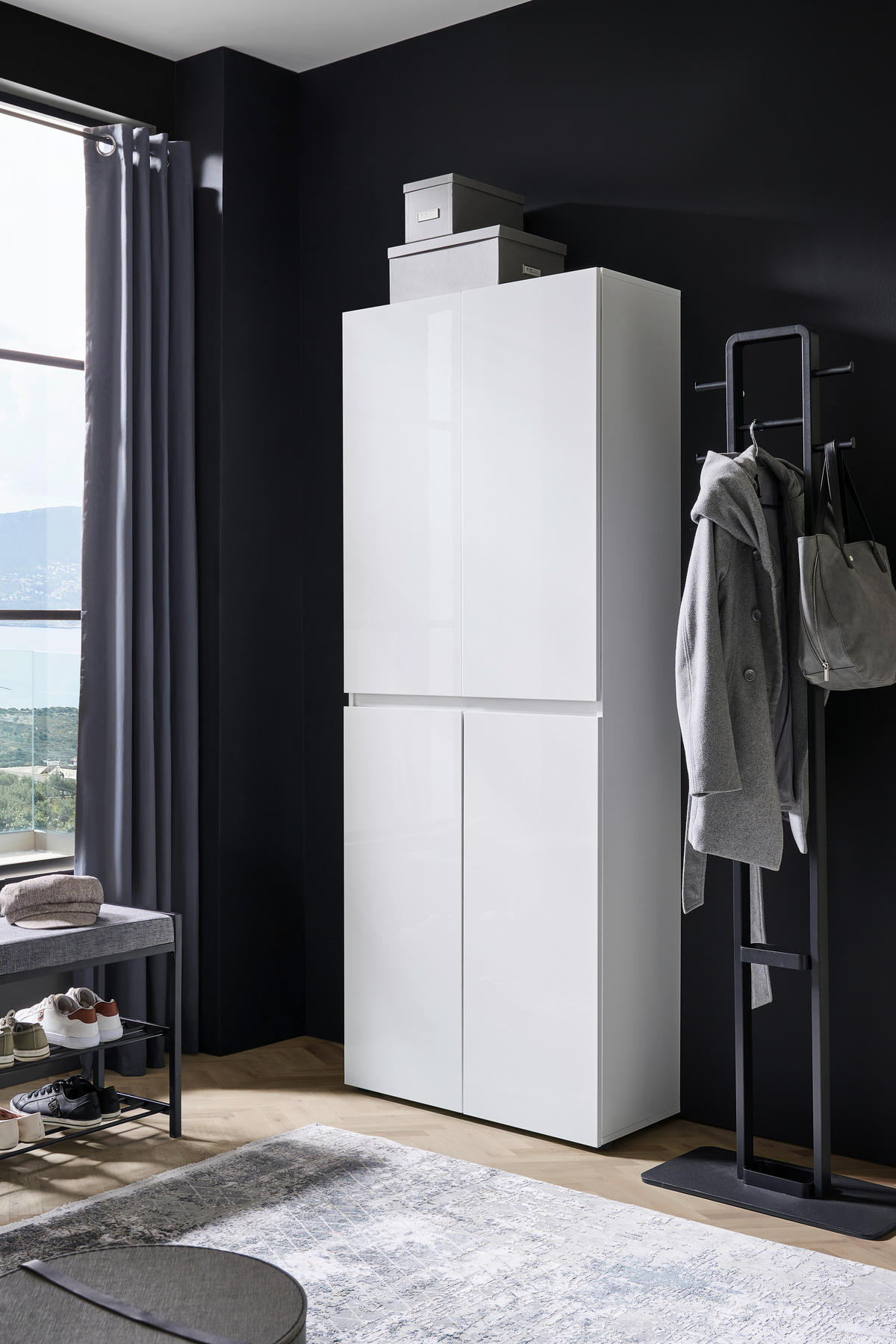 SCHUHSCHRANK Weiß  - Schwarz/Weiß, Design, Holzwerkstoff/Kunststoff (80/200/34cm) - home24